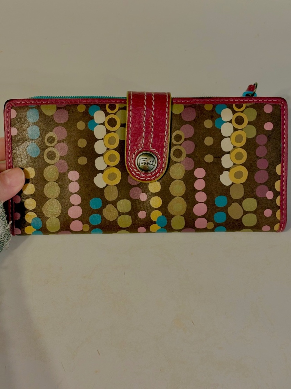 Vintage Fossil Wallet Early 2000s Style Bi Fold Colorful Y2K Retro Boho Hippie